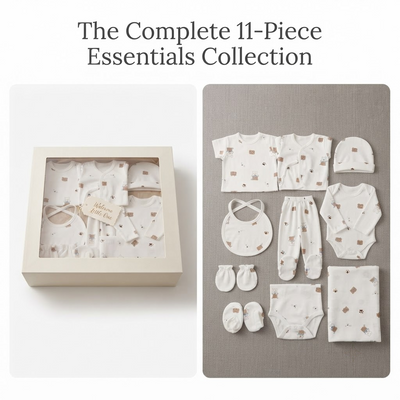 Premium 11-Piece Newborn Baby Cotton Gift Set - Unisex Cute Bear Print