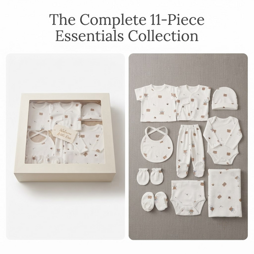 Premium 11-Piece Newborn Baby Cotton Gift Set - Unisex Cute Bear Print